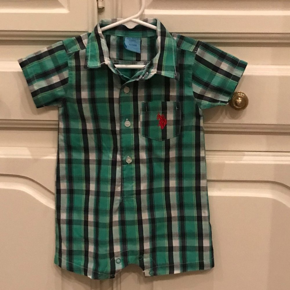 U.S. POLO ASSN. Plaid Romper, 6/9 months
